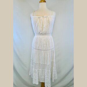 DKNY Jeans White Cotton Midi-Calf Length Sundress - Size M